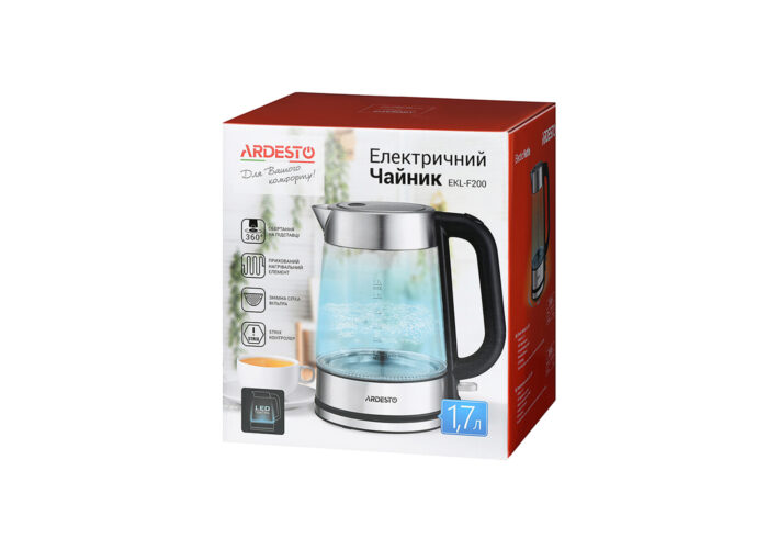 ელექტრო ჩაიდანი: Ardesto EKL-F200 Transparent glass electric kettle with LED-backlight - Image 2